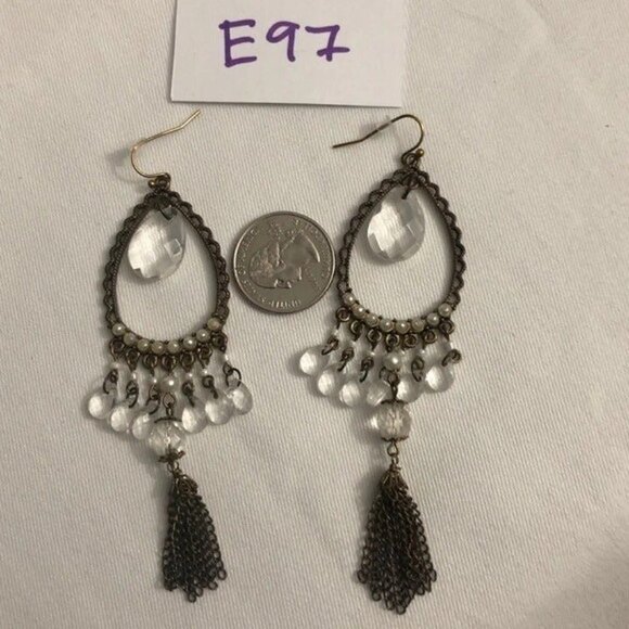 Teardrop Beaded Dangle Chain Earrings Bronze - Picture 5 of 6